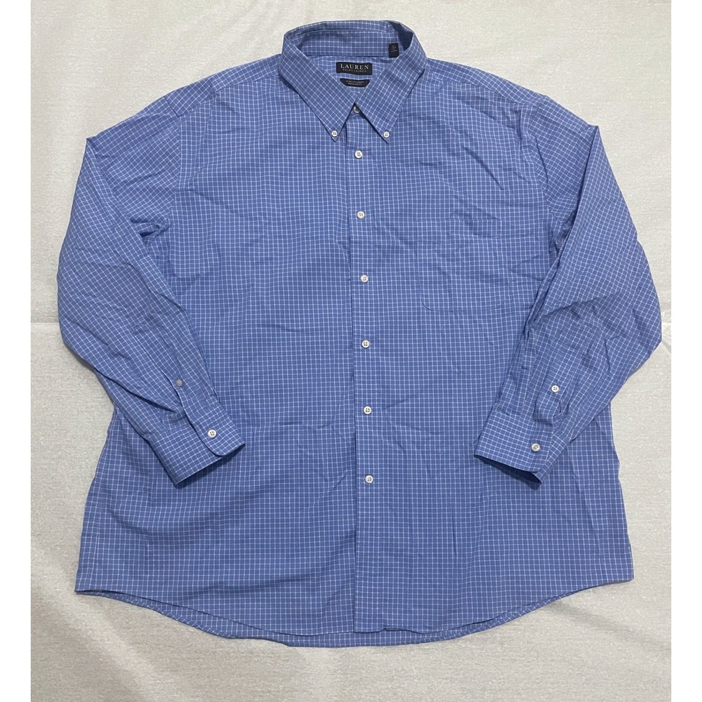 Ralph Lauren Black Label Mens Blue White Checkered Long Sleeve Dress Shirt 3XL